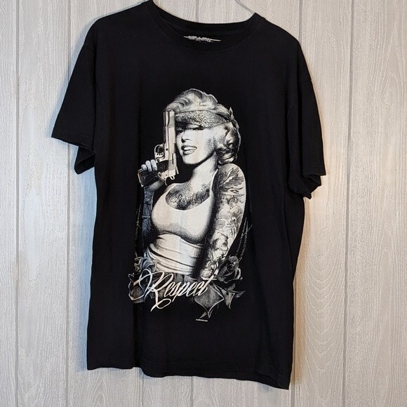 Marilyn Monroe Respect Tattoo Surf & Style Black Graphic Tee EUC SZ L - Picture 5 of 5
